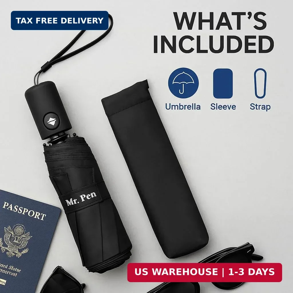 Mr. Pen- Windproof Travel Umbrella, Compact, Water Resistant, One Size, Black