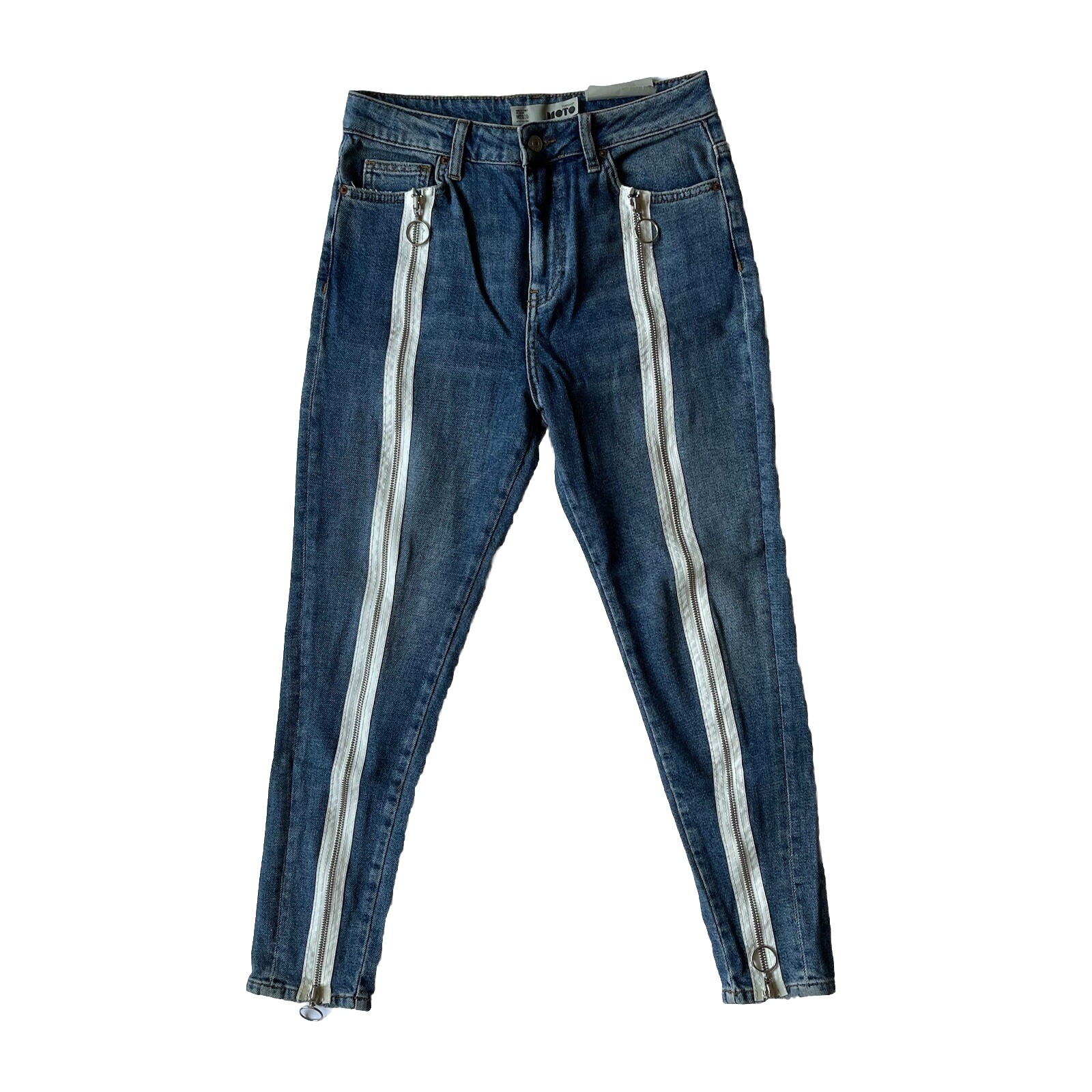 Topshop Moto Jeans 28 Zipper Button Closure Medium Wash Skinny Leg Ankle Cropped