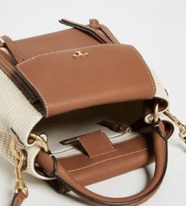 Tory Burch Half Moon Small Raffia Leather Handbag Resort Bag
