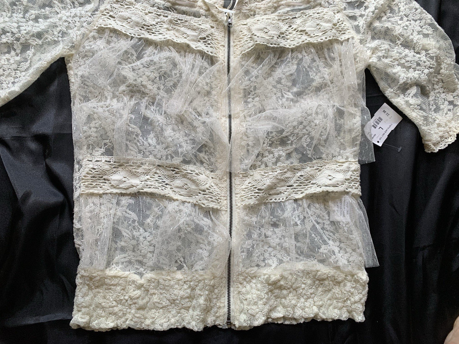 Goddess Wing ☀️ Blouse Top Women Woman Size Large Lace Off White Beige Zipper