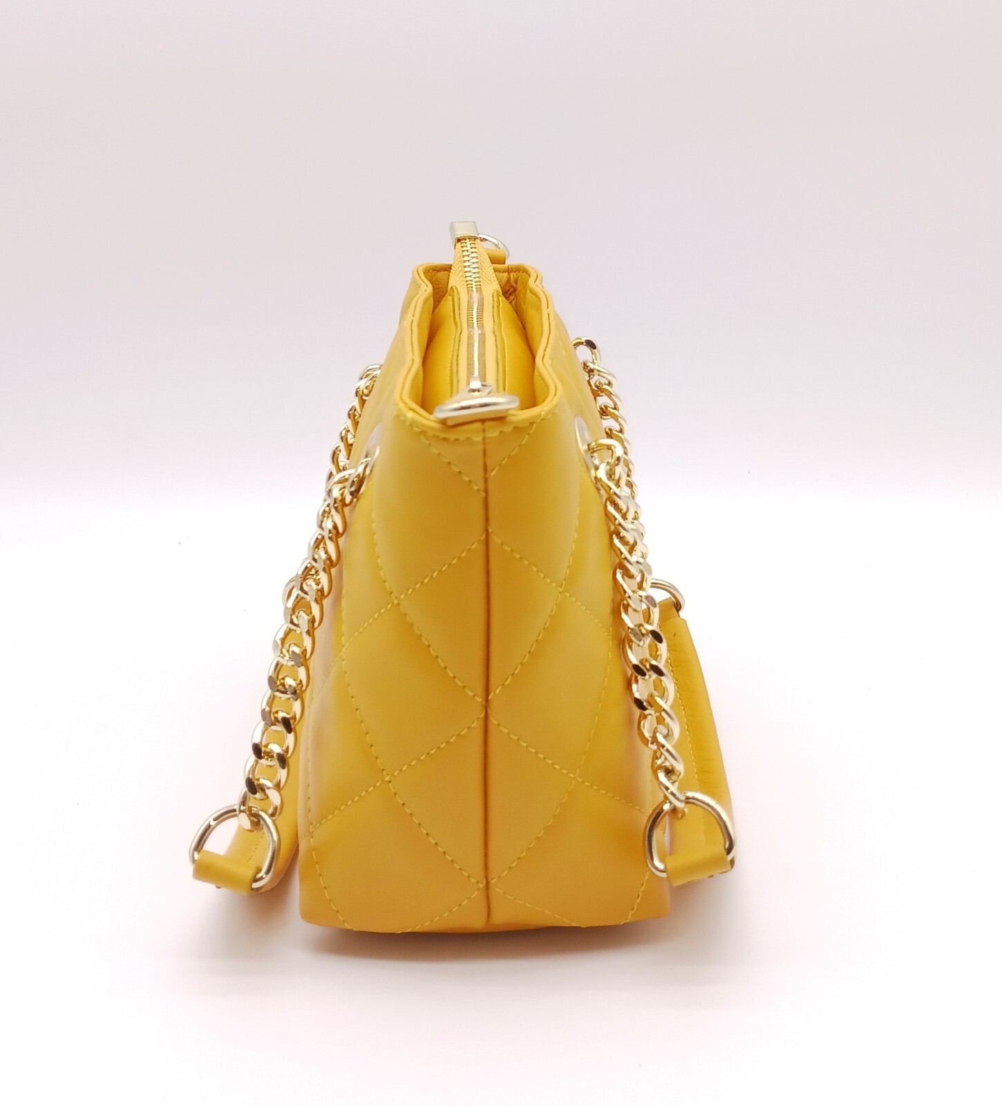 Italian Genuine Leather Small Quilted Tote Crossbody – Made In Italy – Mustard