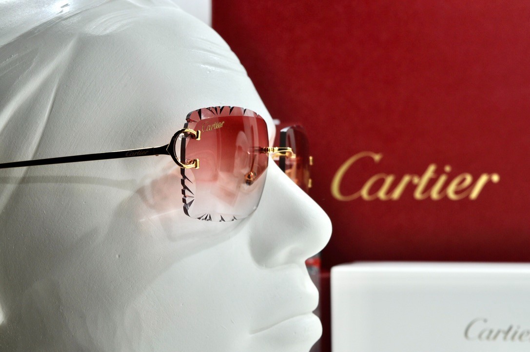 Cartier rimless sunglasses piccadilly glasses Diamond Cut decor BIG C gold Frame