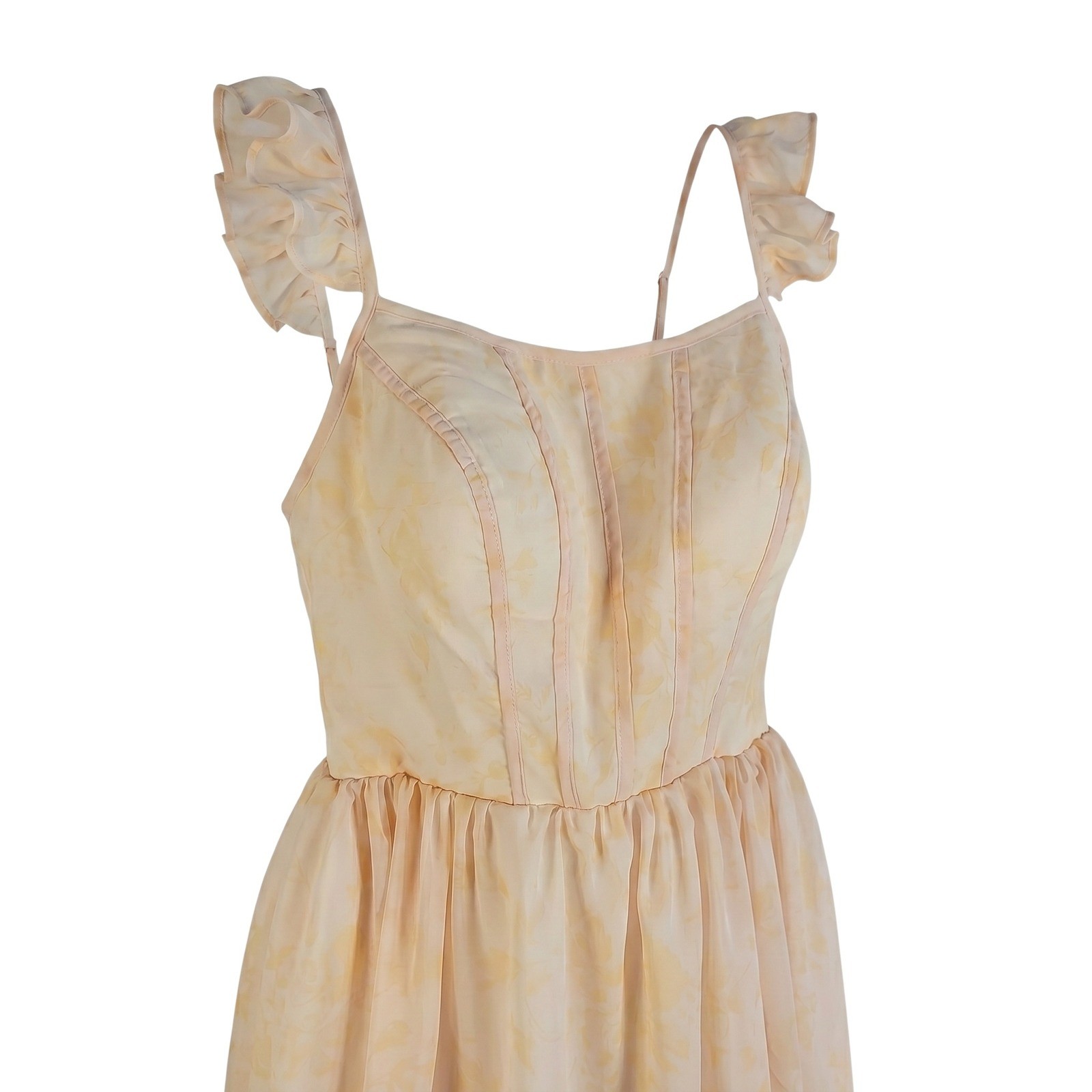 Ao Yan Butter Yellow Tiered Ruffled Maxi Formal Dress Prom Gown NWT Size S