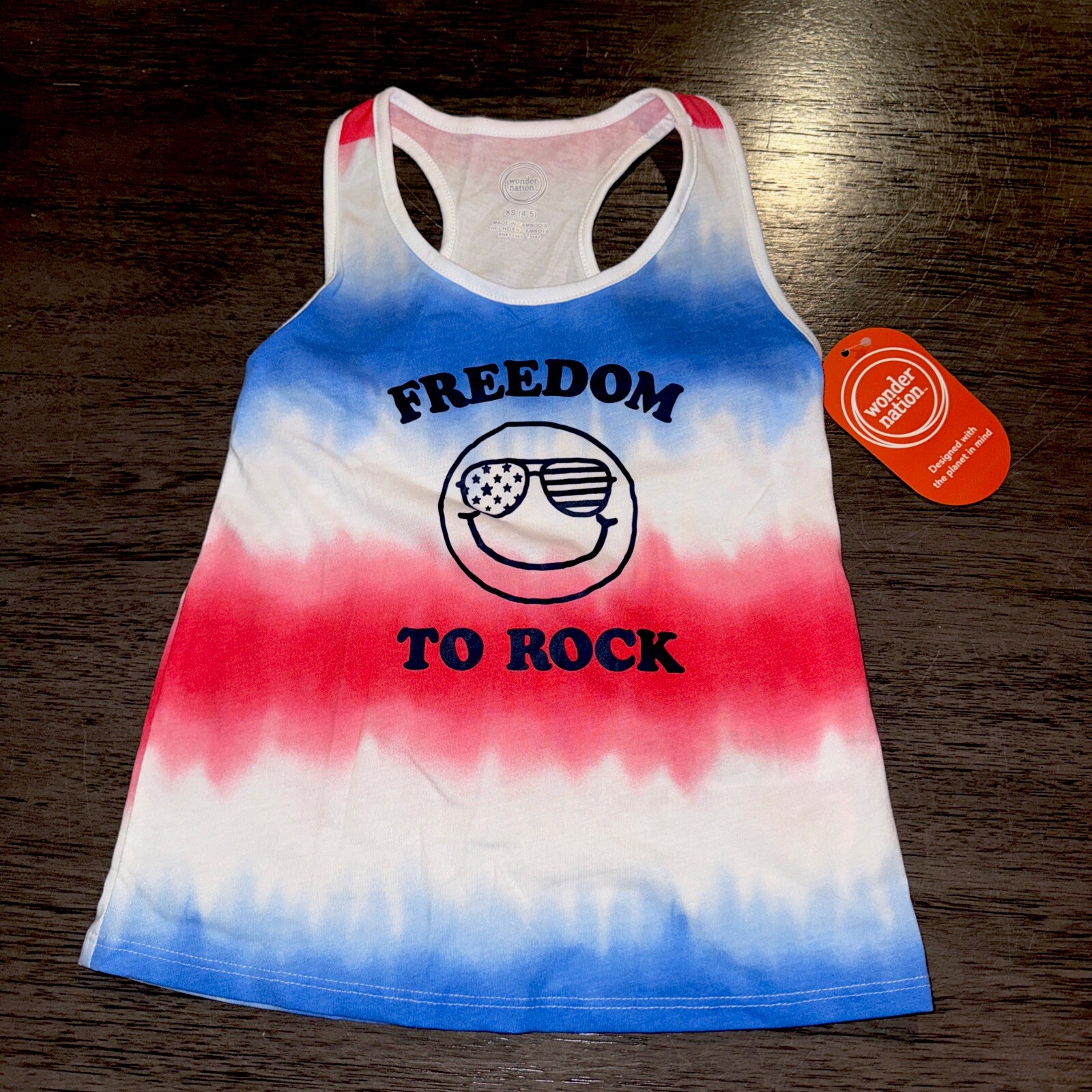 Freedom To Rock Girls Tie Dye Racerback Tank Top New XS S M 2XL July 4th