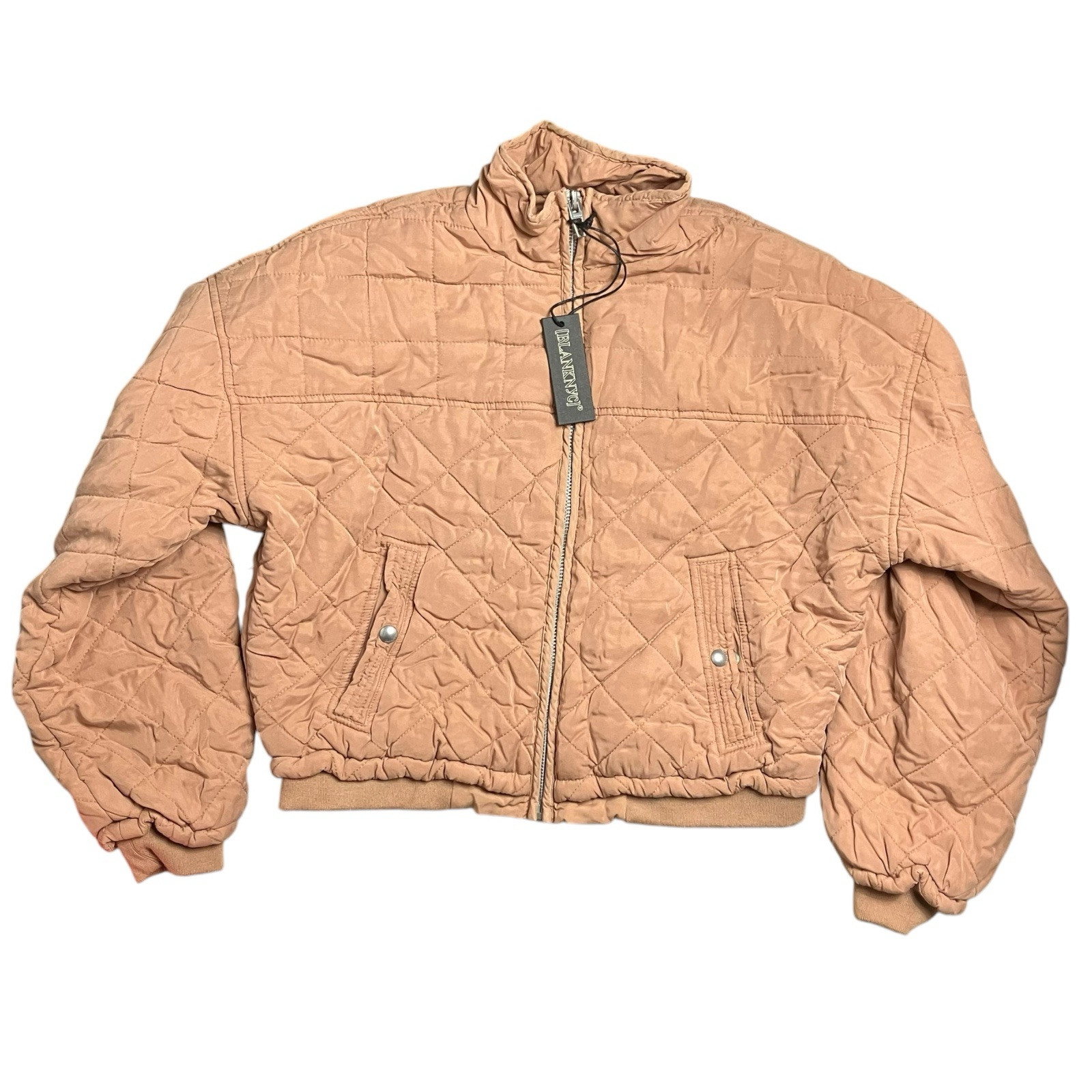 Blank NYC Jacket Womens XS Peach Quilted Cropped Zip Spring Bomber