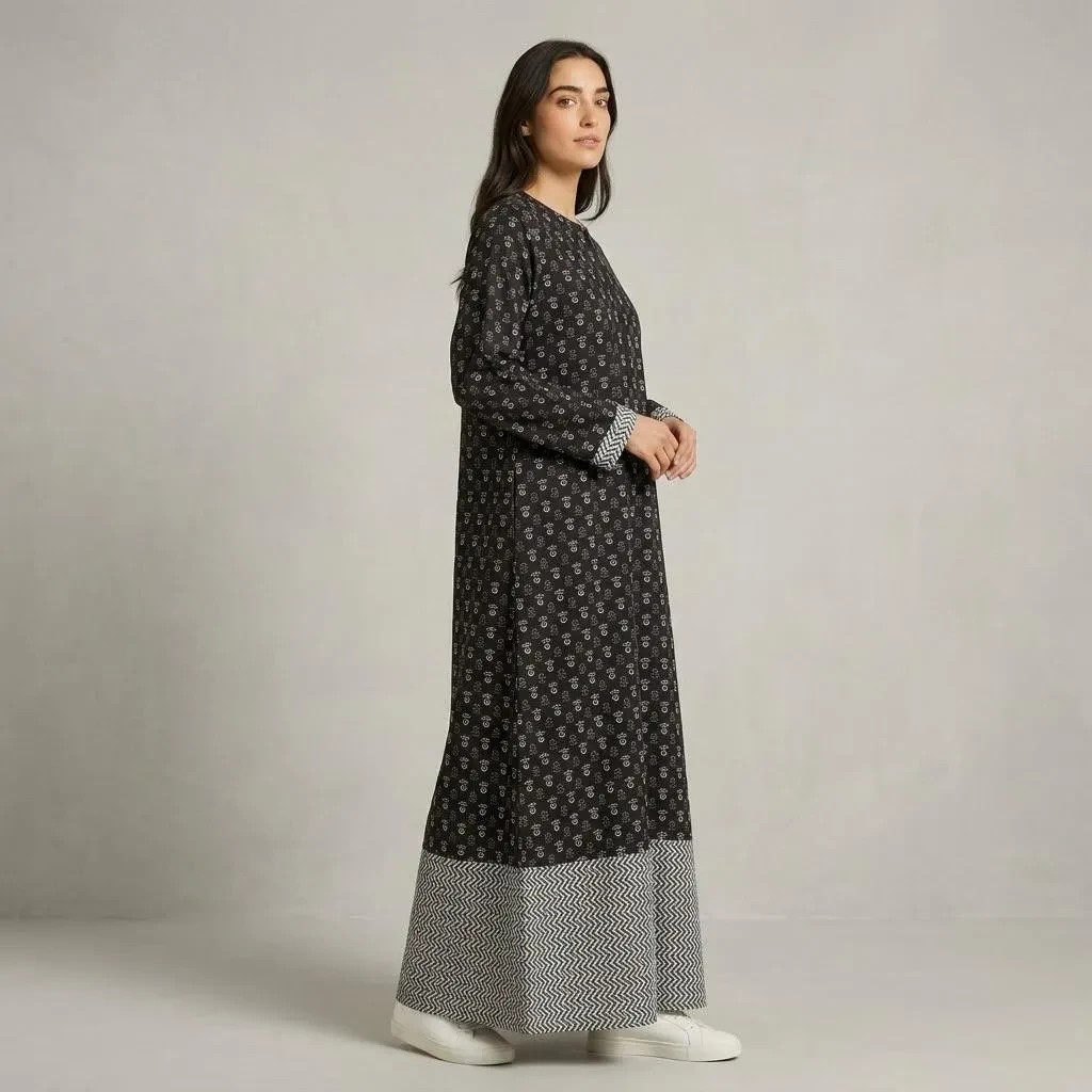 Pure Cotton Block Print Abaya | Modest Maxi Dress | Nursing & Maternity Friendly