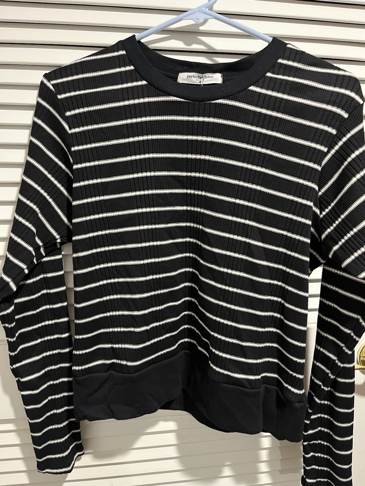 PERFECT WHITE TEE NWT Black White Ribbed Long Sleeve Sweater Sweatshirt Medium