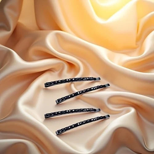 4Pcs Black Rhinestone Barrettes,Crystal Diamond Bobby Pin,Shiny Hair