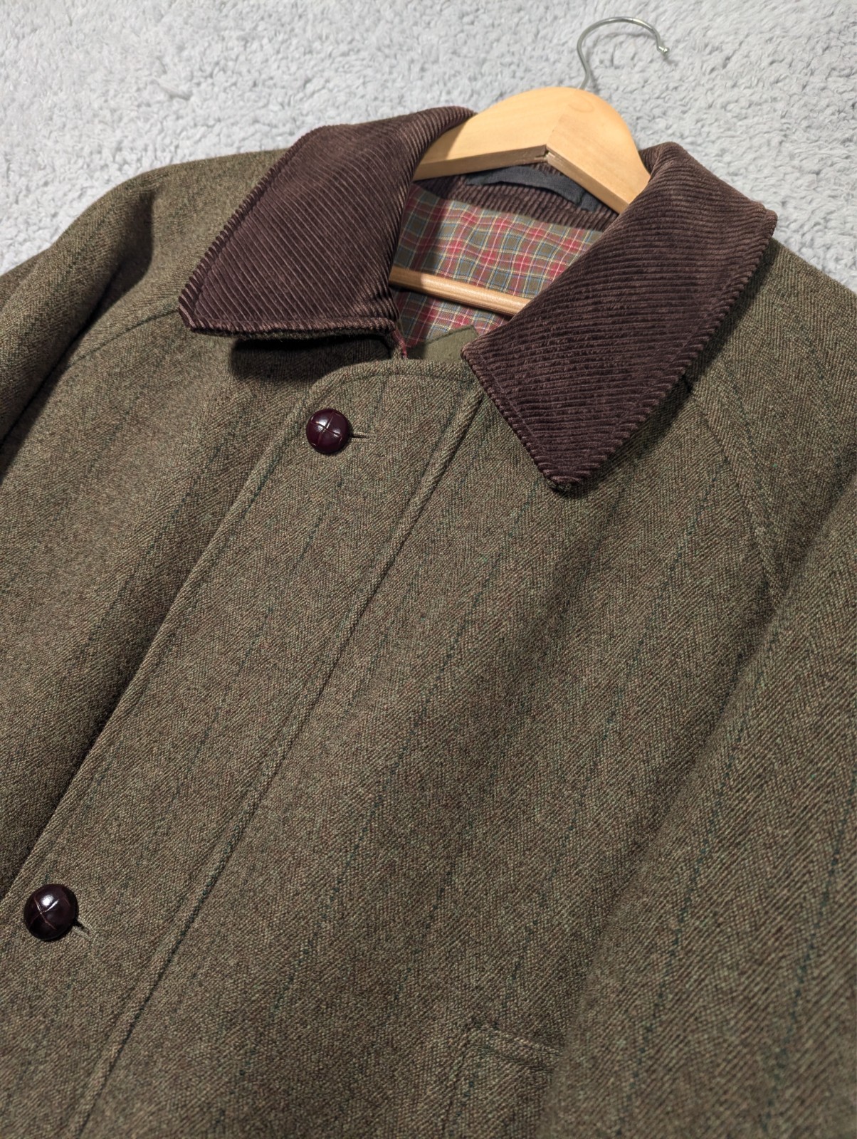 Barbour Derby Tweed Jacket Mens Size C42 107cm Green Check Coat England Wool