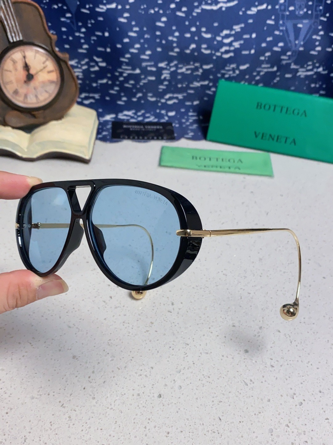 Bottega Veneta BV1273S Sunglasses Black Frames Blue Lenses 63-12-175