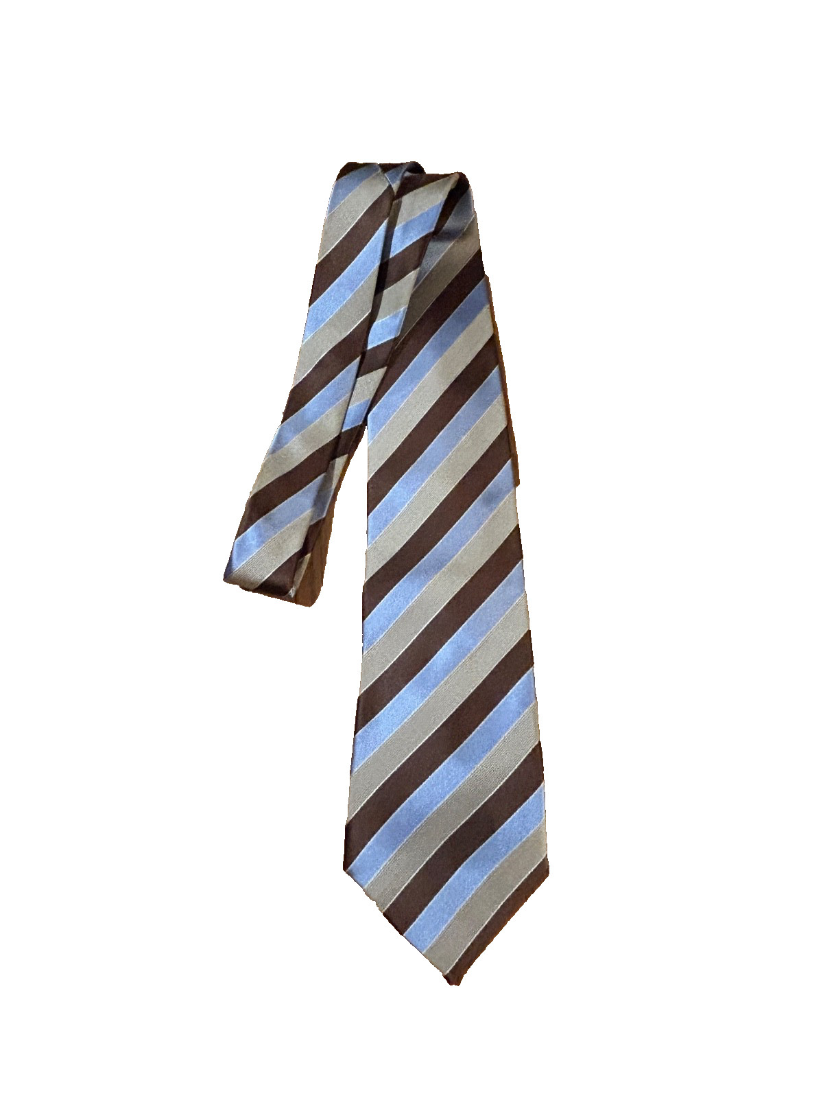 Stafford Men’s Necktie Tie 100%. Silk Hand Made Brown Blue Tan Stripe