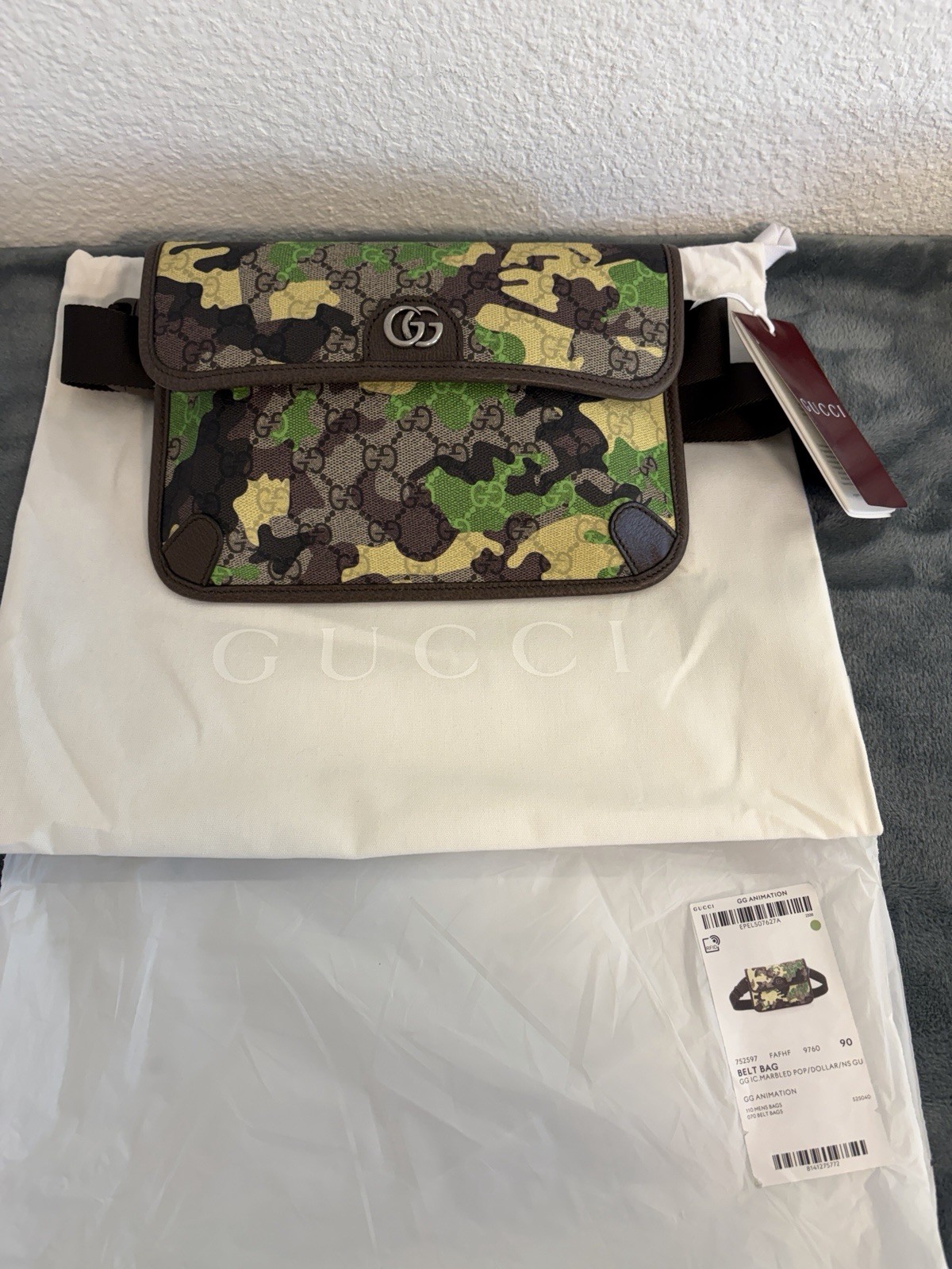 Brand New Gucci GG Supreme Monogram Camouflage Belt Bag Green/Yellow