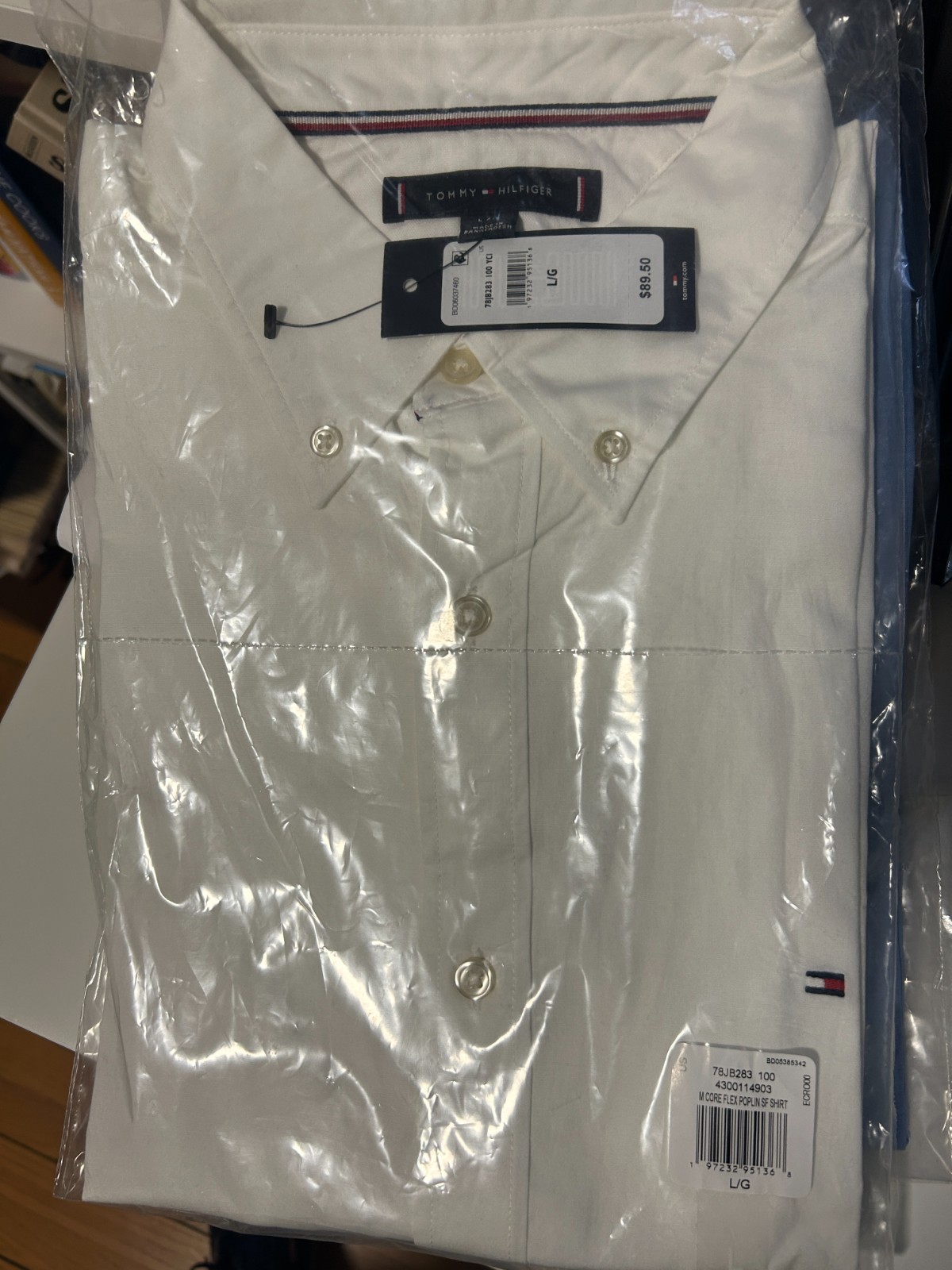 Tommy Hilfiger THFlex Slim Fit Poplin Dress Shirt White Large NWT