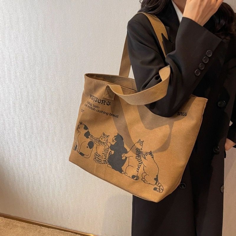 American retro fashion canvas bag shoulder large capacity underarm tote bag #3