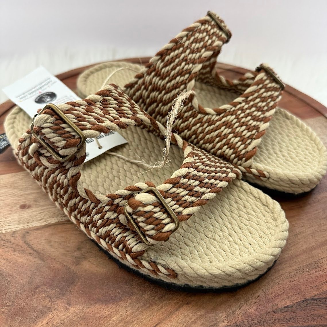 Nomadic State of Mind Romano Rope Sandals Camel Cream Vegan Slides Womens 9 NEW