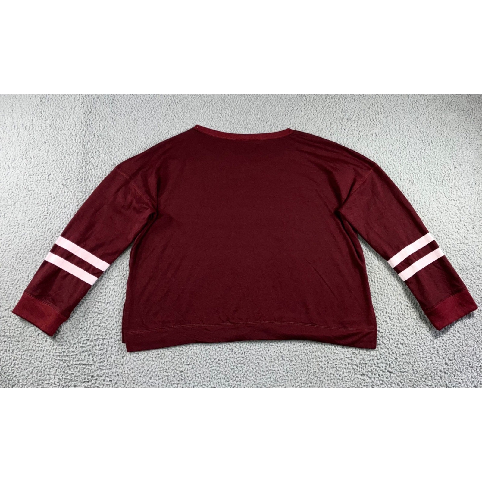 Varsity Stripe Oversized Sweatshirt Women 2XL Maroon Preppy Retro Relaxed Fit