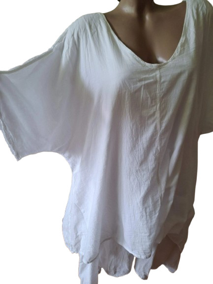 Kekoo White 100% Cotton Double Layer Tunic Blouse Lagenlook Plus Size 4 XL 2XL