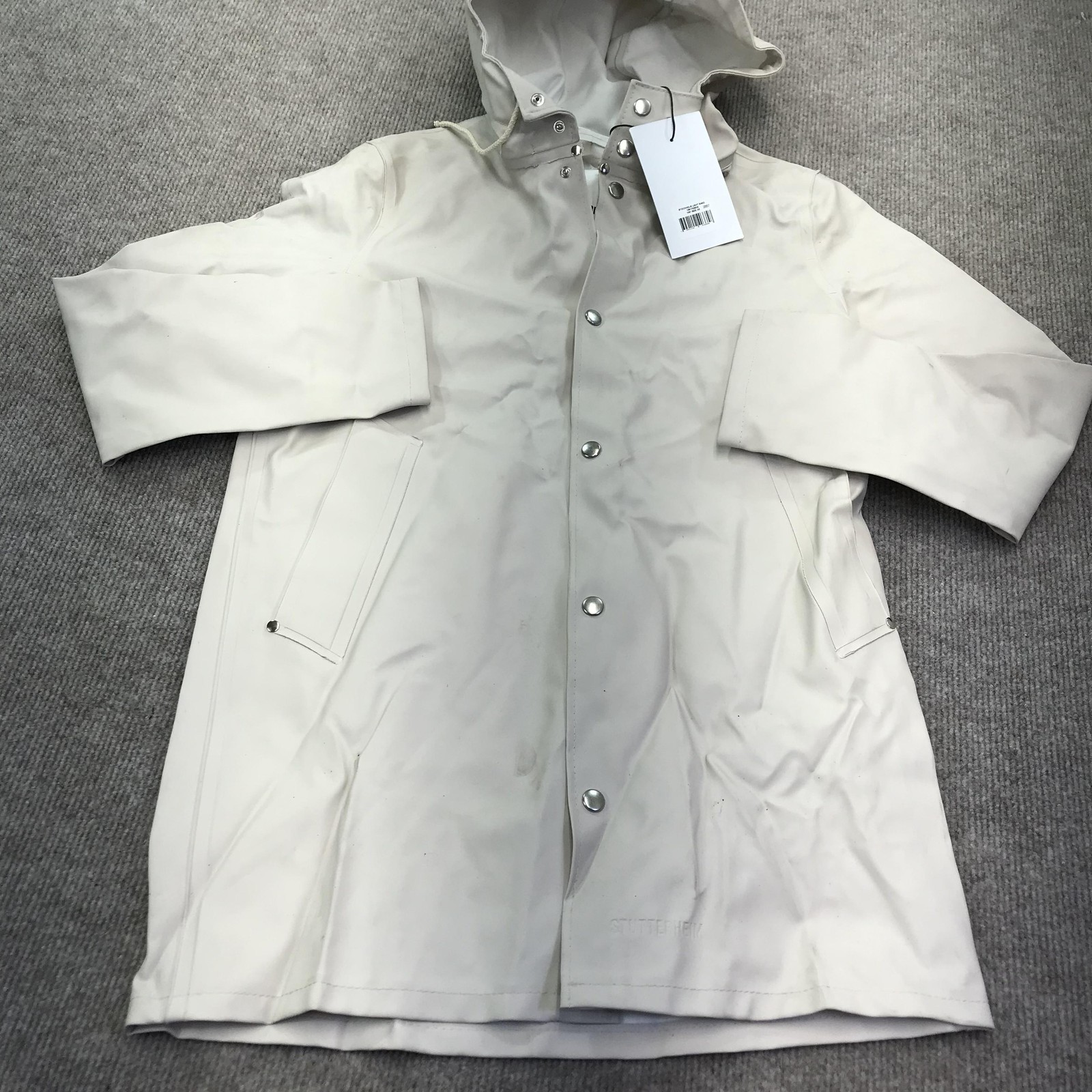 Stutterheim Stockholm Raincoat Jacket Womens XS Light Sand Hooded Waterproof