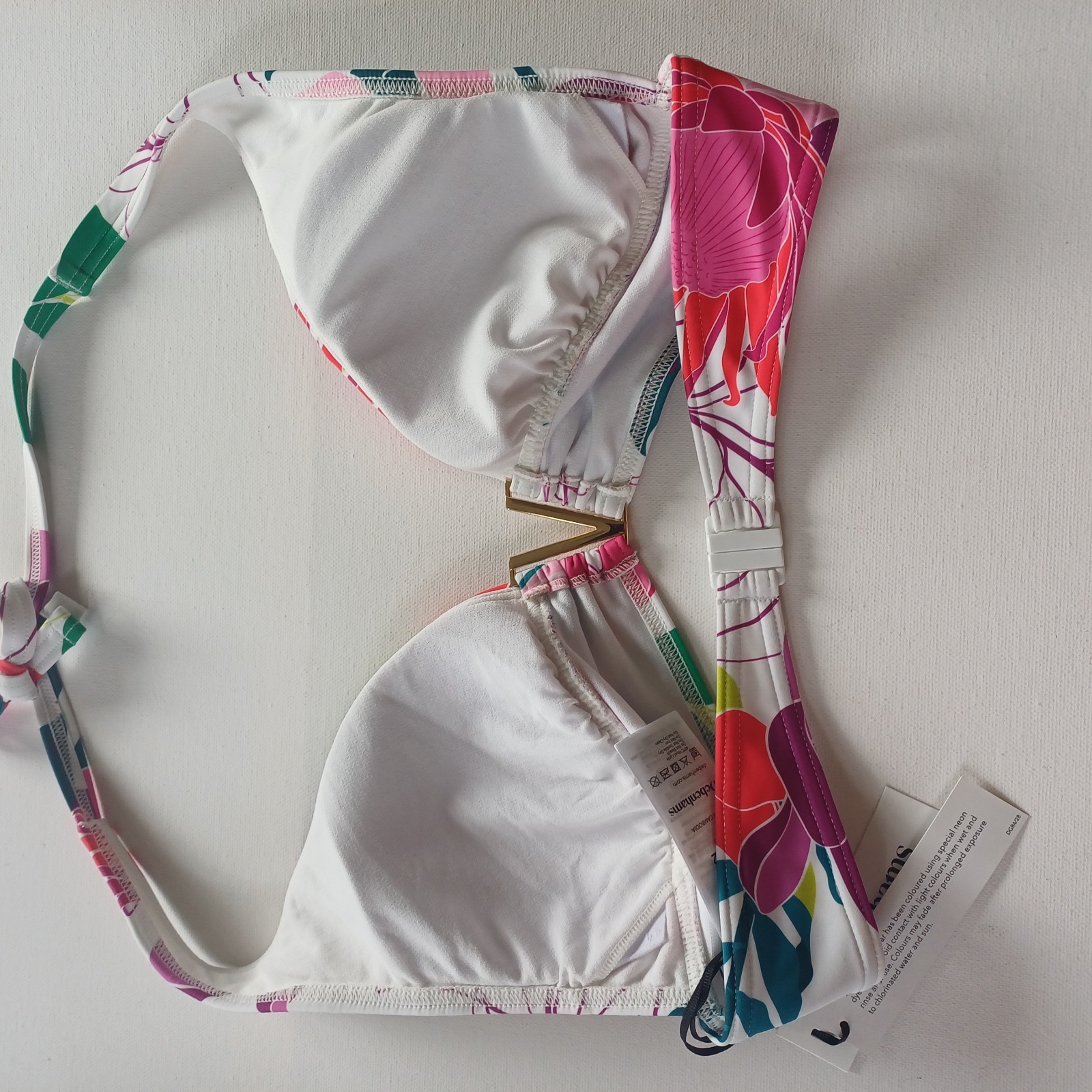 BNWT £34 Debenhams Floral Halter Bikini UK12 Top UK16 Full Brief Bottom Wireless