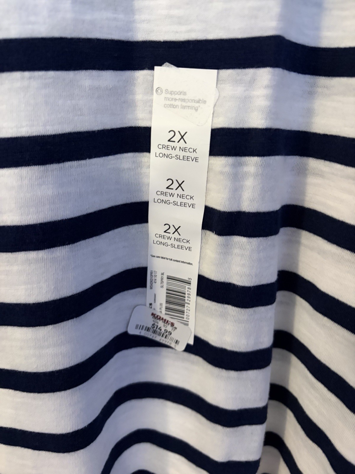 NEW! Women’s Sonoma Everyday Tee Long Sleeve White w/Black Stripes Size 2X