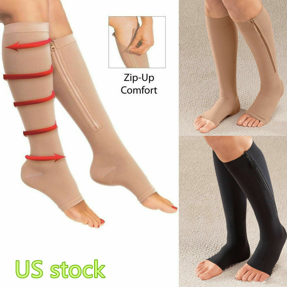 Zipper Compression Stockings – Knee High Support for Calf & Foot Pain Relief