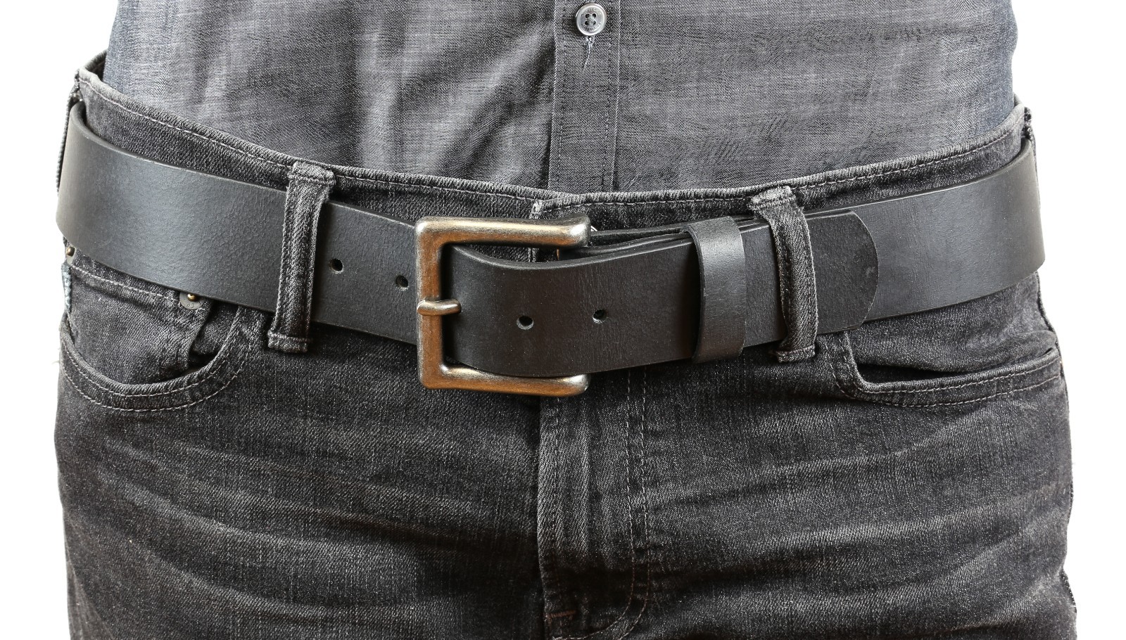 GENUINE LEATHER PLAIN BLACK BELT 1.75″ [44MM] *USA MADE* WITH REMOVABLE BUCKLE
