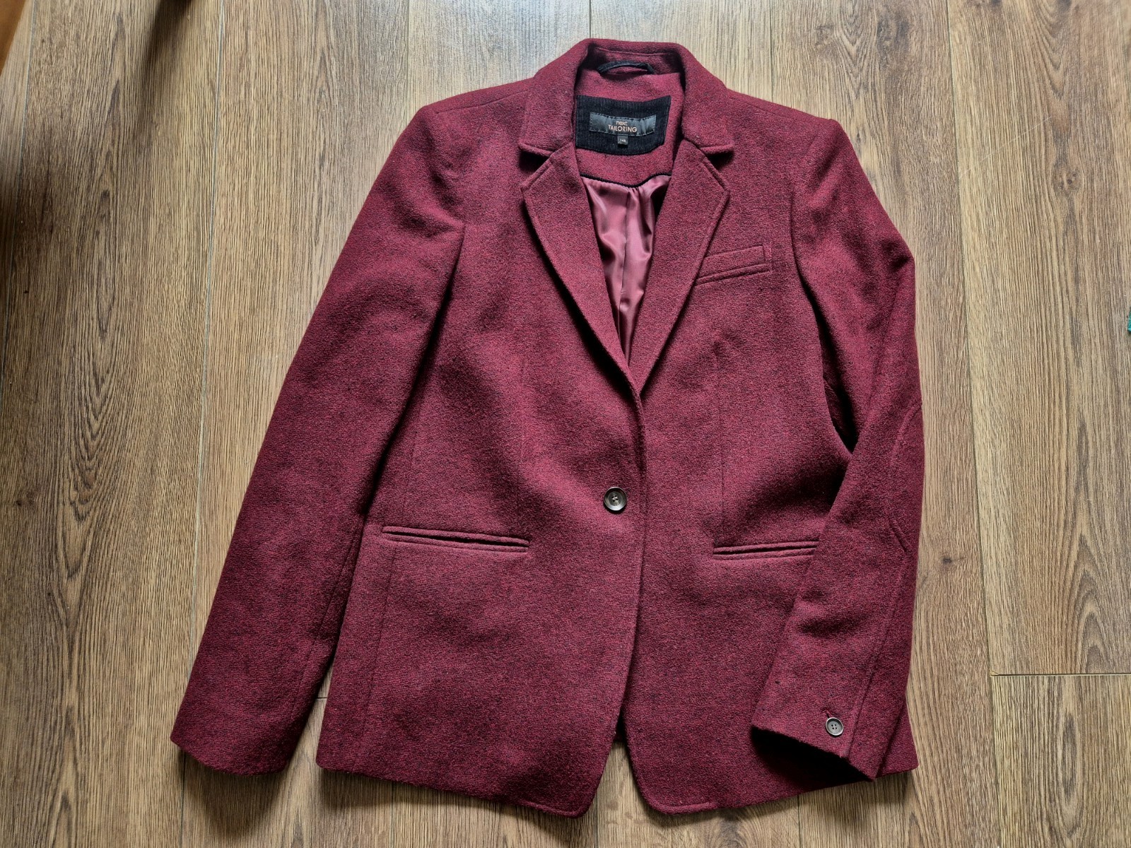 NEXT Tailoring Rust Wine Red Tweed Wool Blend Fleck Weave Tailored Jacket UK 16