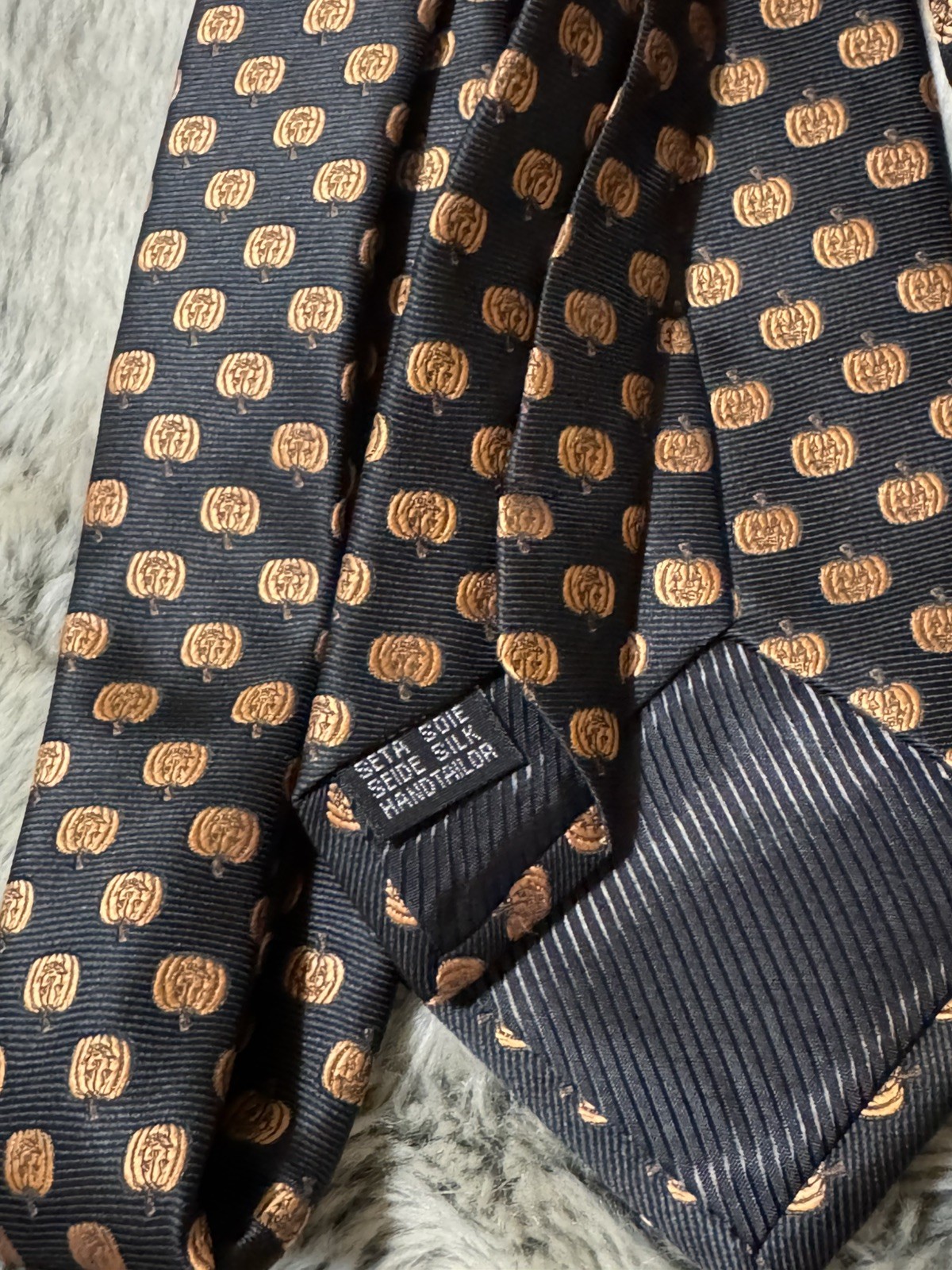 Hi-Tie Silk Tie Handkerchief Set Pumpkin Theme Tag New