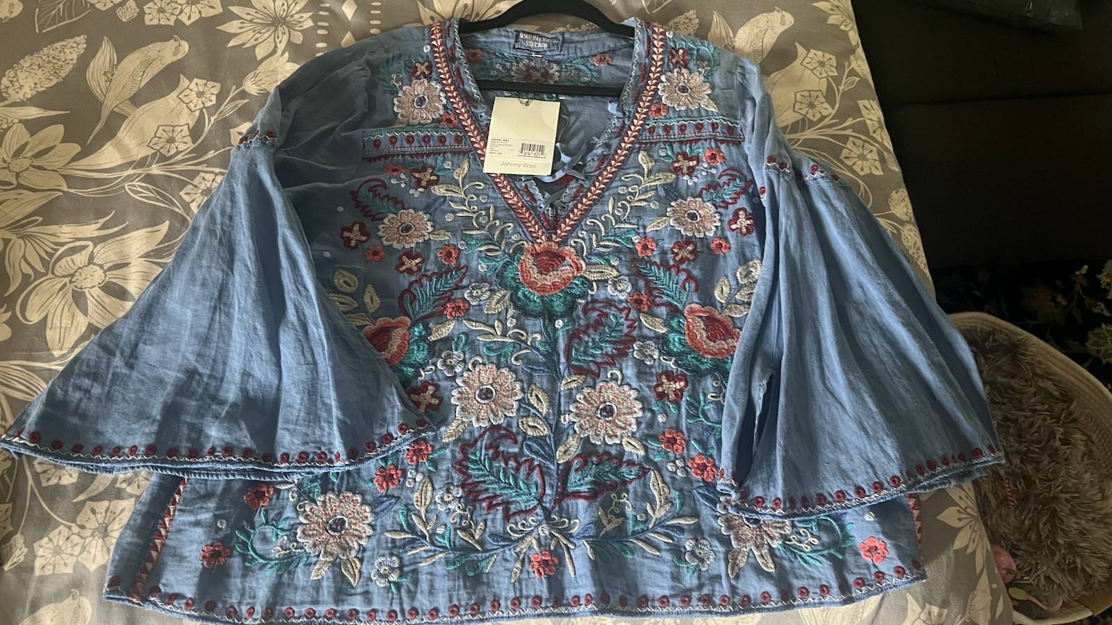 Johnny Was Oman Lace Up Swing Blouse NWT Size Large
