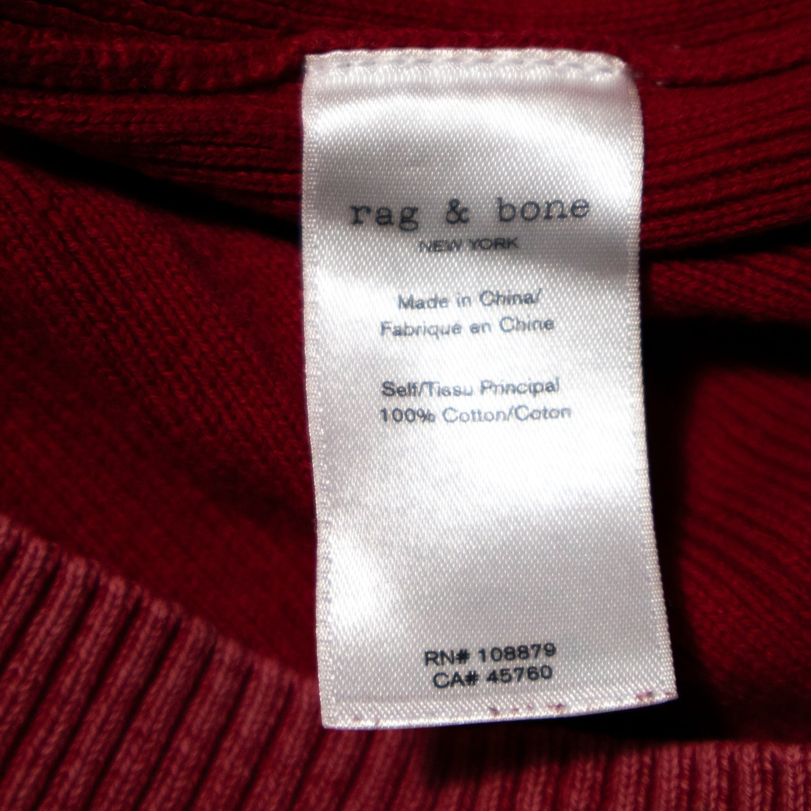 Rag & Bone Ribbed Cotton Sweater Red Minimalist Preppy Crewneck Women’s Medium