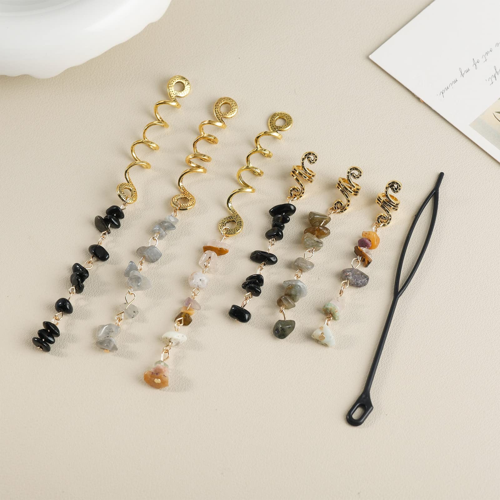 FRDTLUTHW Hair Jewelry Dreadlock Accessories, Natura Stone Hair Charms for Br…