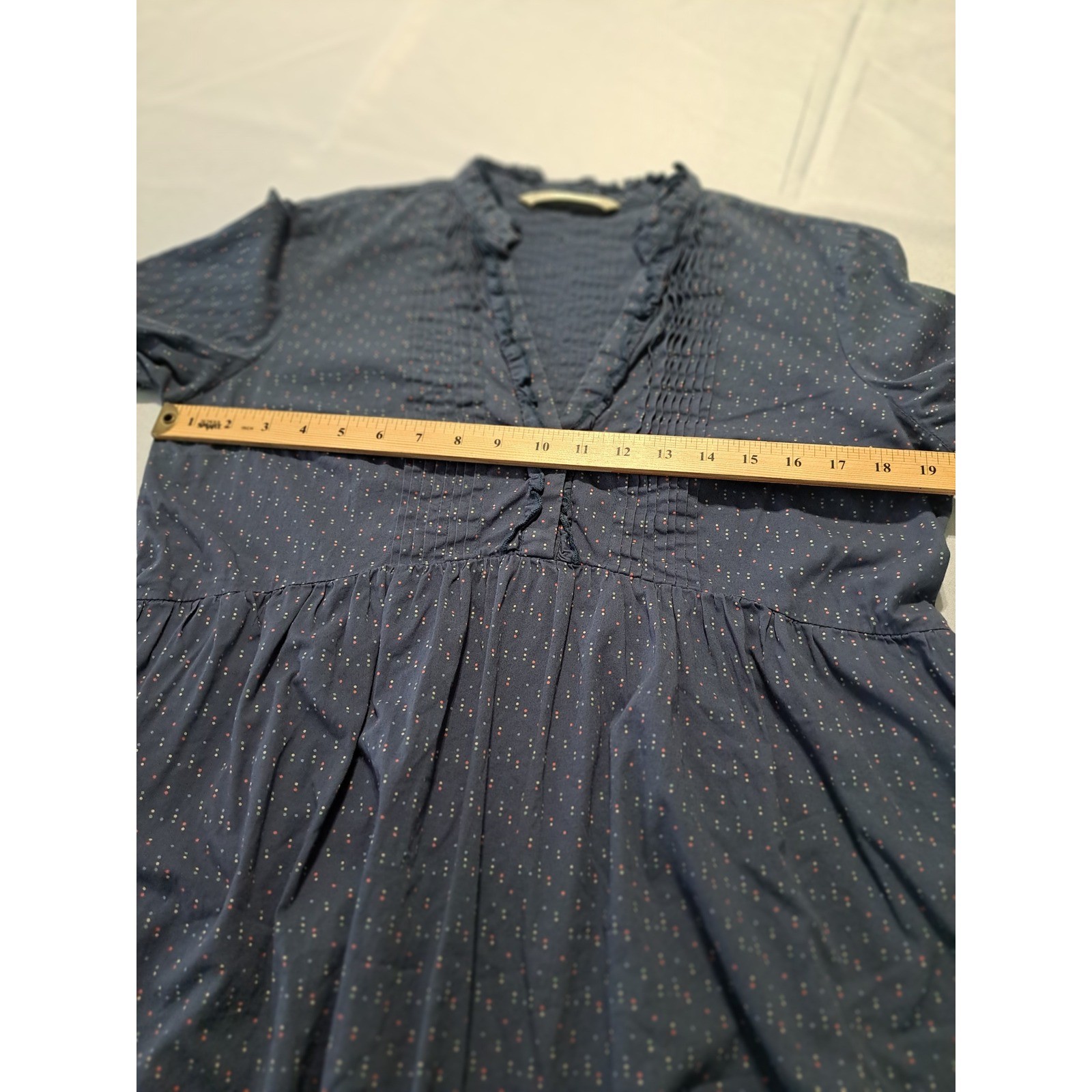 Wayward Fancies eShakti Blue Pintuck Babydoll Tunic Top Polka Dot Size L-12