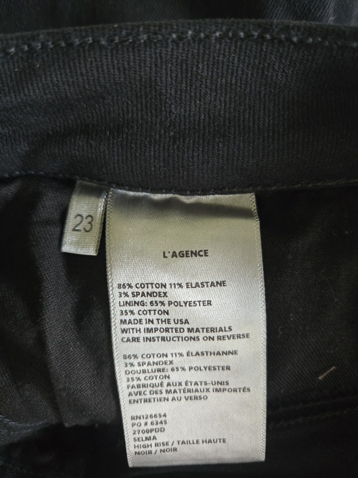 L’AGENCE Selma High Rise Bootcut Jeans in Noir Black Size 23 Super Stretch