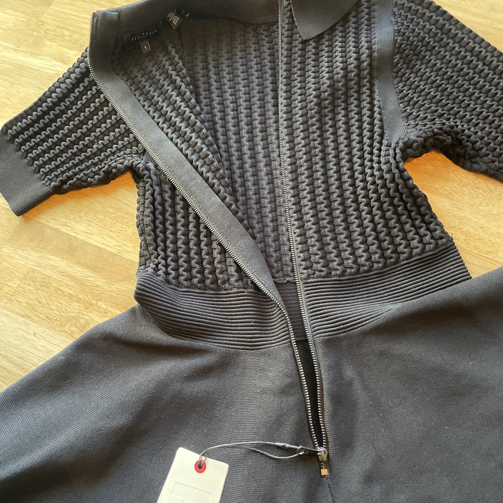 NWT $295 Ted Baker London Knitted Skater Dress Ribbed Knit With Collar & Zipped