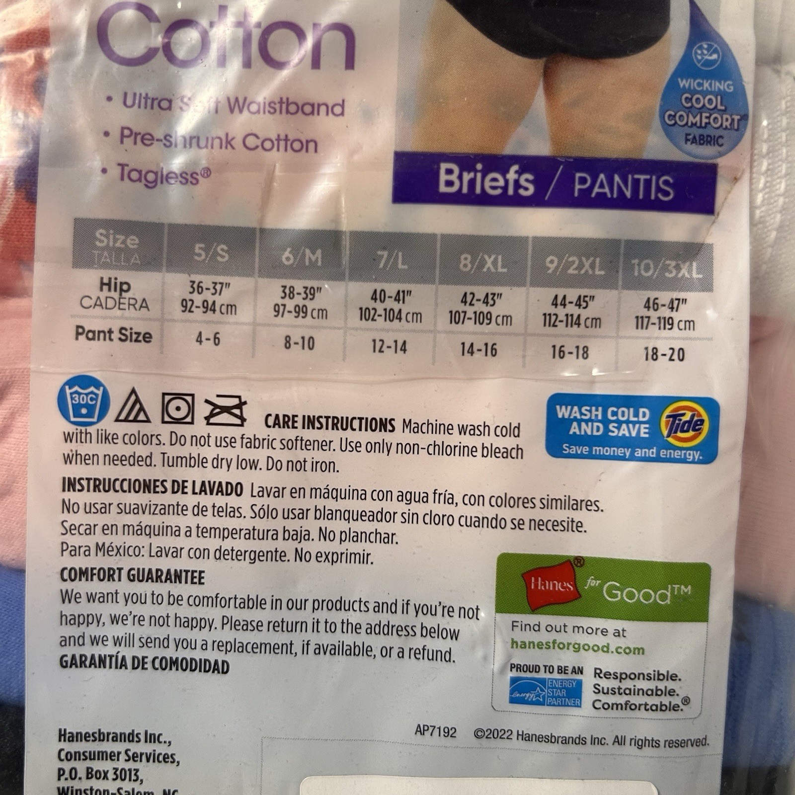 Hanes Tagless Brief Panties 6-Pack – Size 6 See Size Chart. Hole In Package