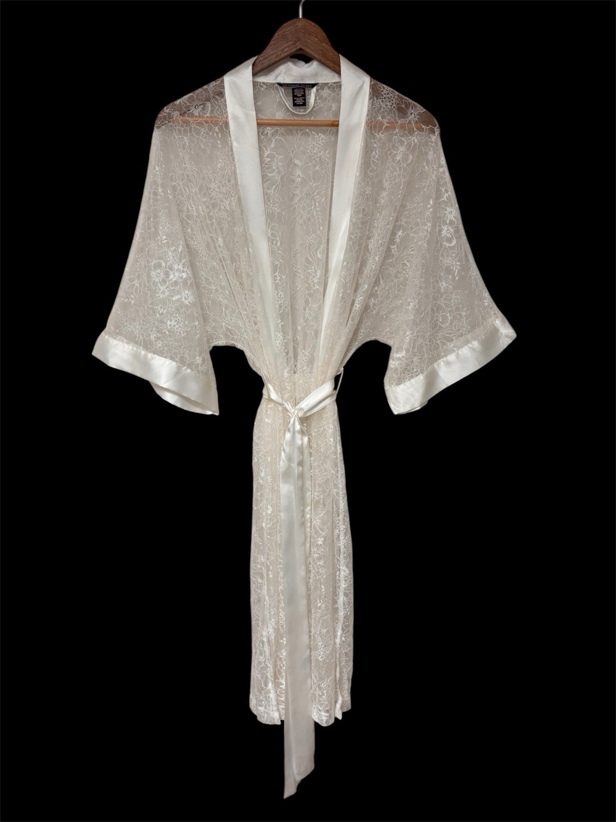 Victoria’s Secret Bridal Coquette Floral Lace Satin Trim Robe Ivory White XS/S