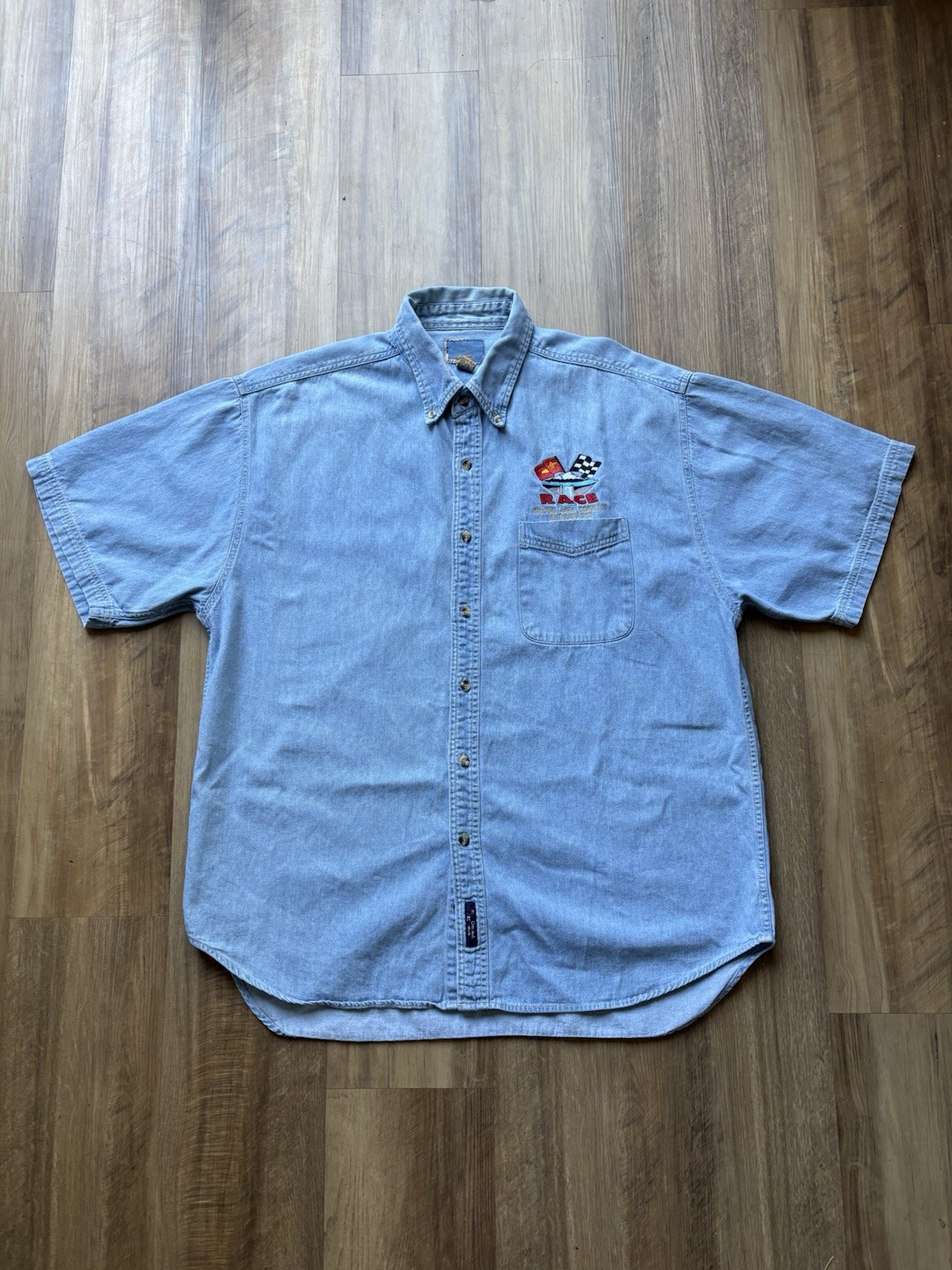 Vintage Corvette Racing Redding Enthusiasts Denim Button Down Shirt Mens XL