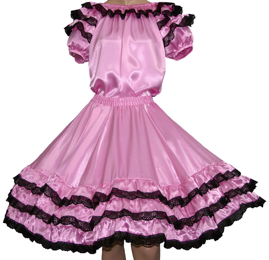 PINK SQUARE DANCE BLOUSE SKIRT SIZE MEDIUM WAIST 30-37