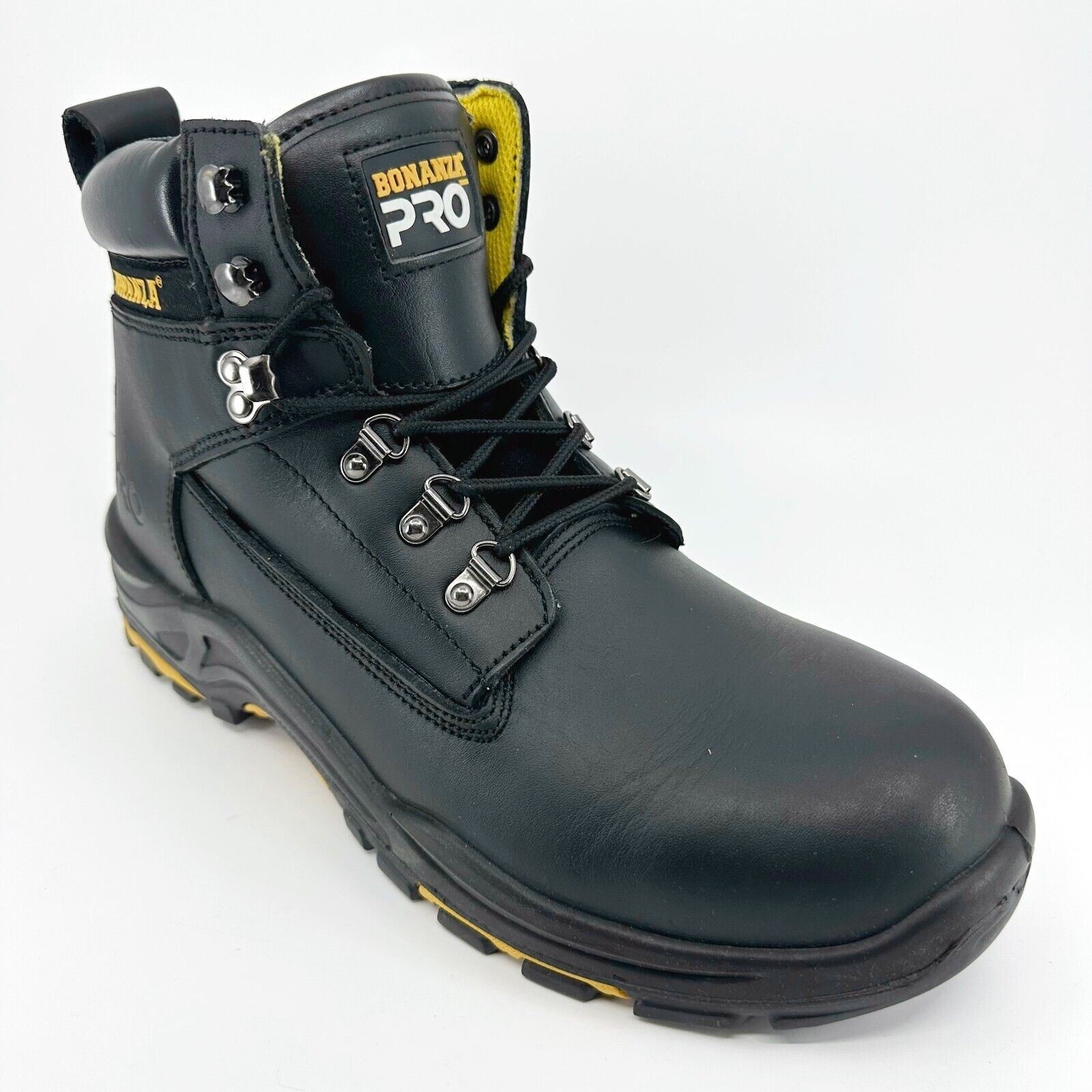 Bonanza Pro Mens Black 6″ PU Injected Full Grain Leather Soft Toe Work Boots