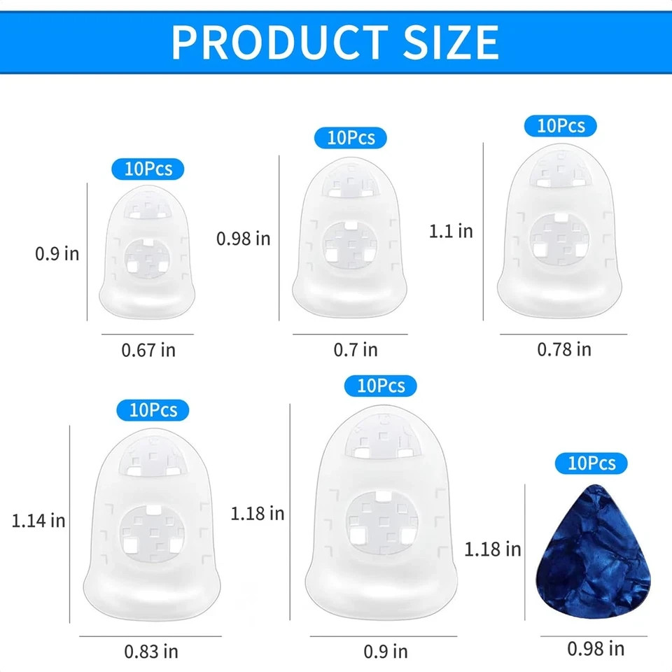 50Pcs Guitar Silicone Finger Protector,Fingertip Protection Covers Caps in 5 Siz