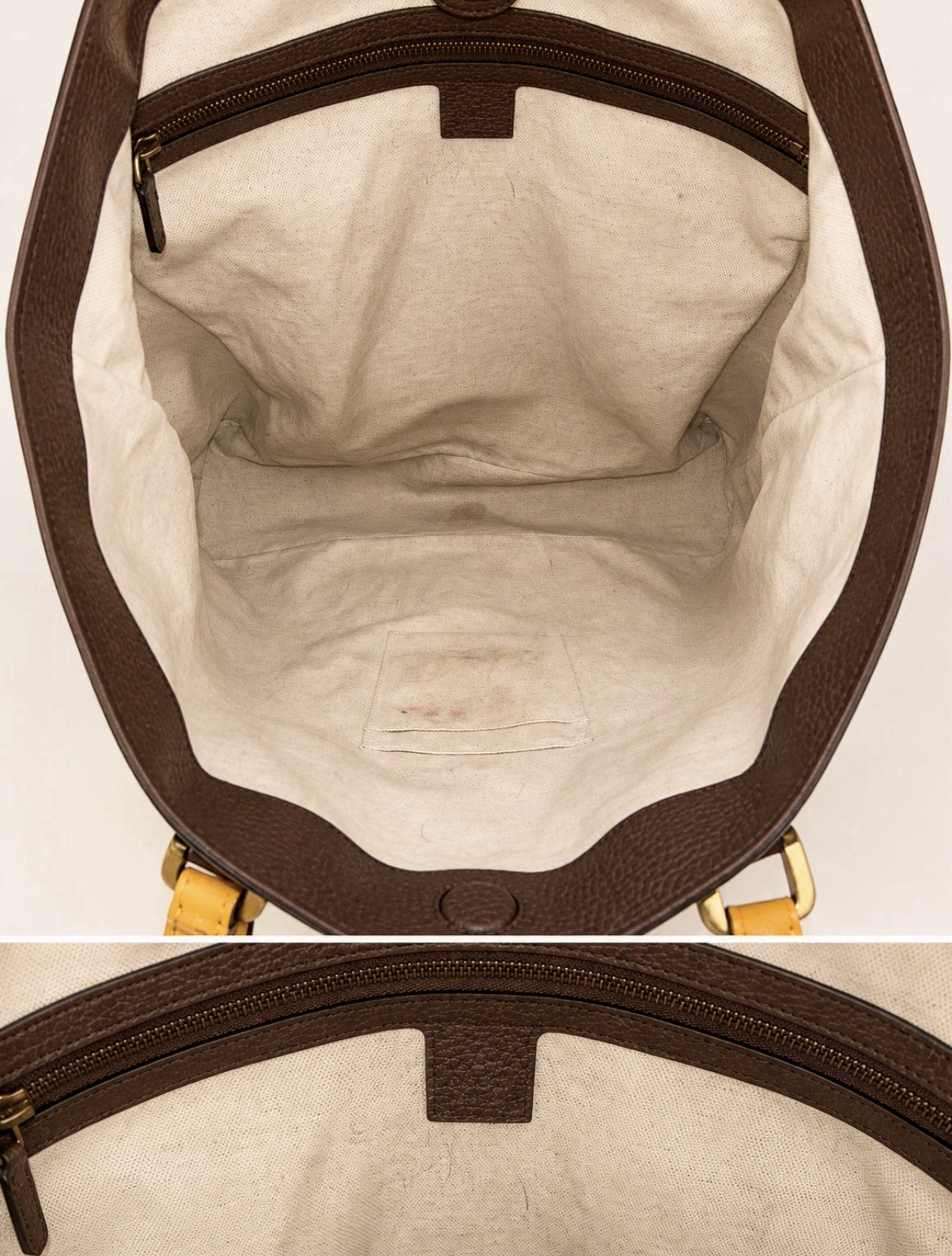 Gucci GG Pattern Web Stripe Tote Bag Zip Top Handle Beige Brown Gold