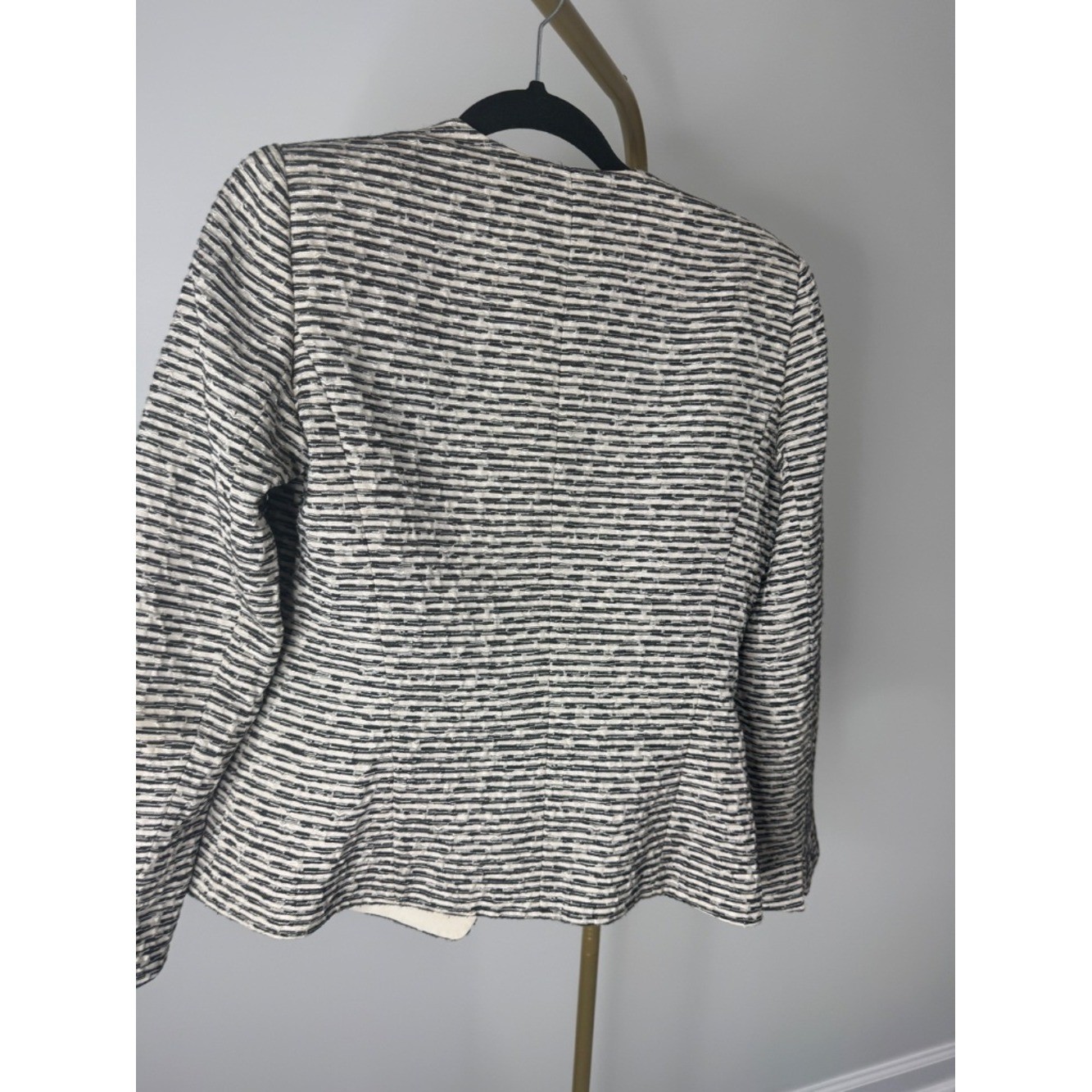 Lafayette 148 Tweed Cropped Blazer Jacket Womens 6 Contrast Lapel Luxury