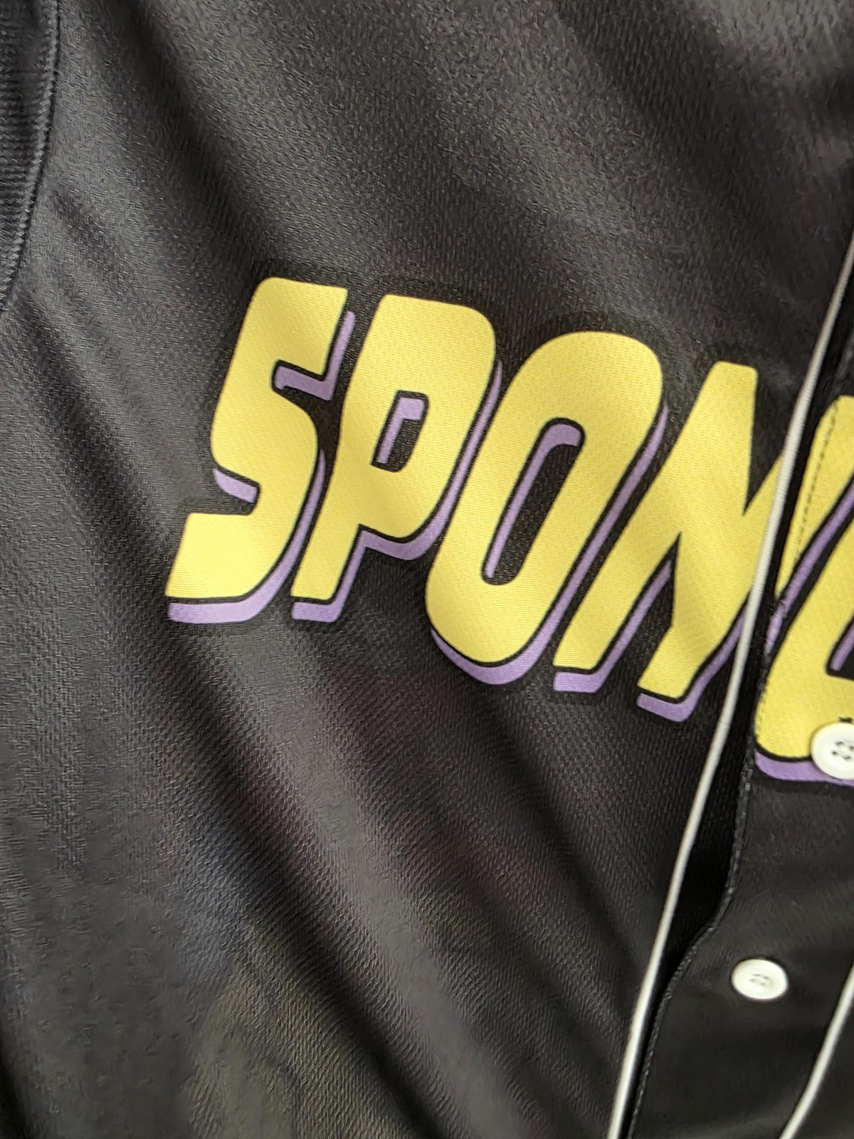 SpongeBob Nickelodeon Shirt Mens Medium Black Baseball Jersey Button Up Graphic