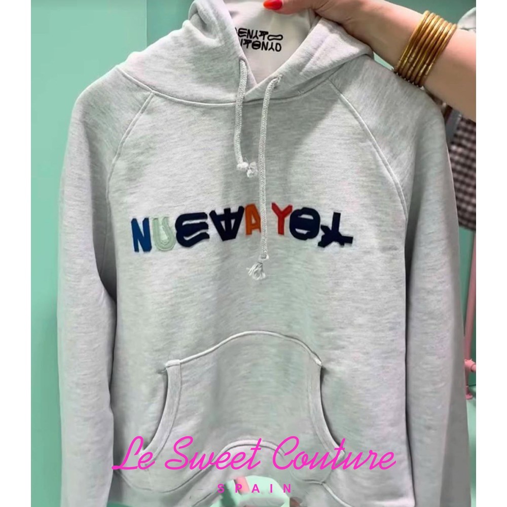 ZARA MAN UNISEX NWT SS26 NEW YORK PATCH HOODIE GREY MARL BAD BUNNY 4087/037/803