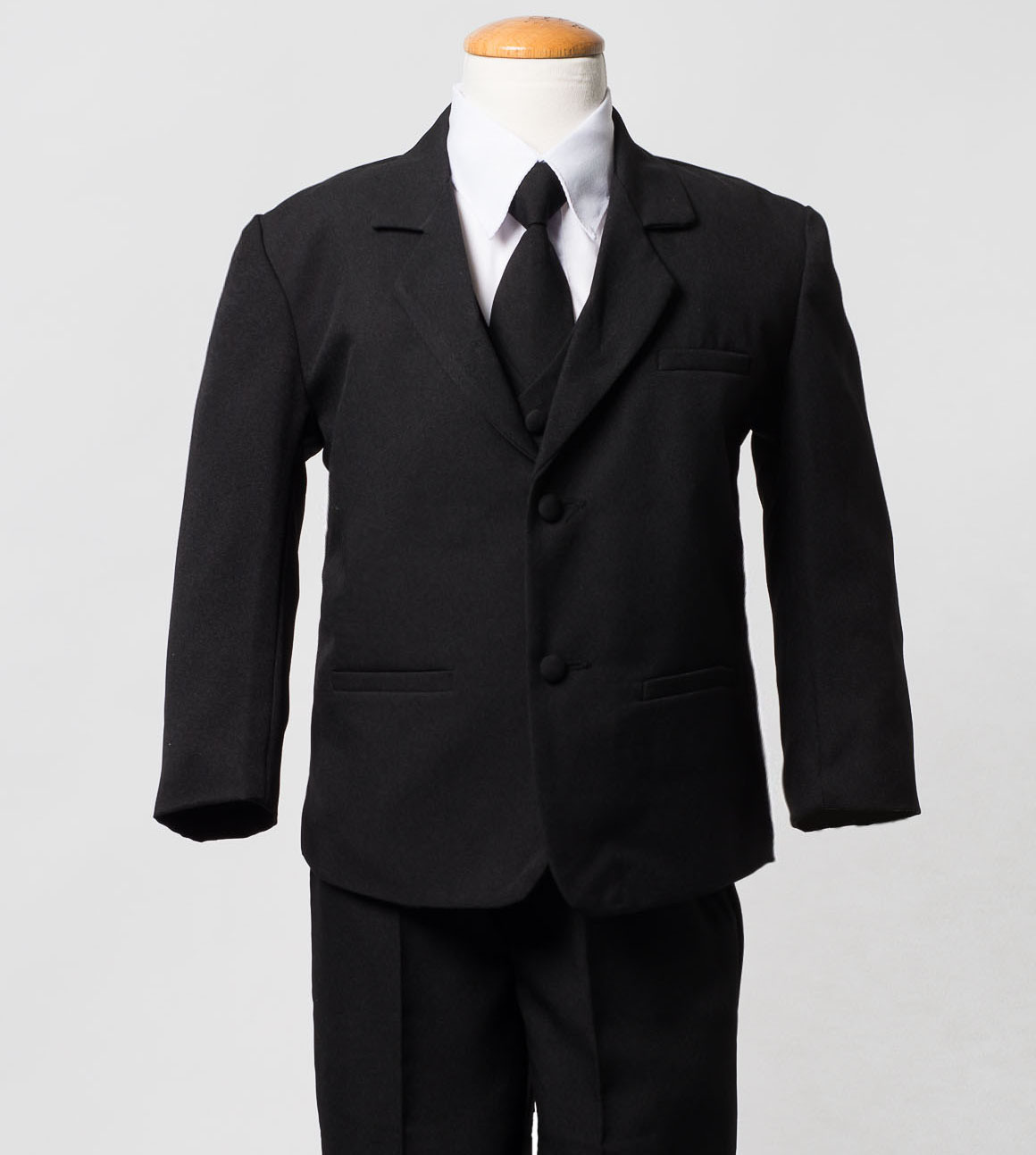 Boys Formal Black Suit 5 Pieces Set Toddler Size 2T to 14