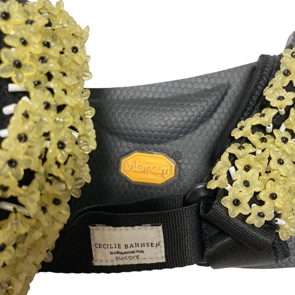 SUICOKE × CECILIE BAHNSEN Maria Flower Bead Sandals 9.1″” Black Women USED