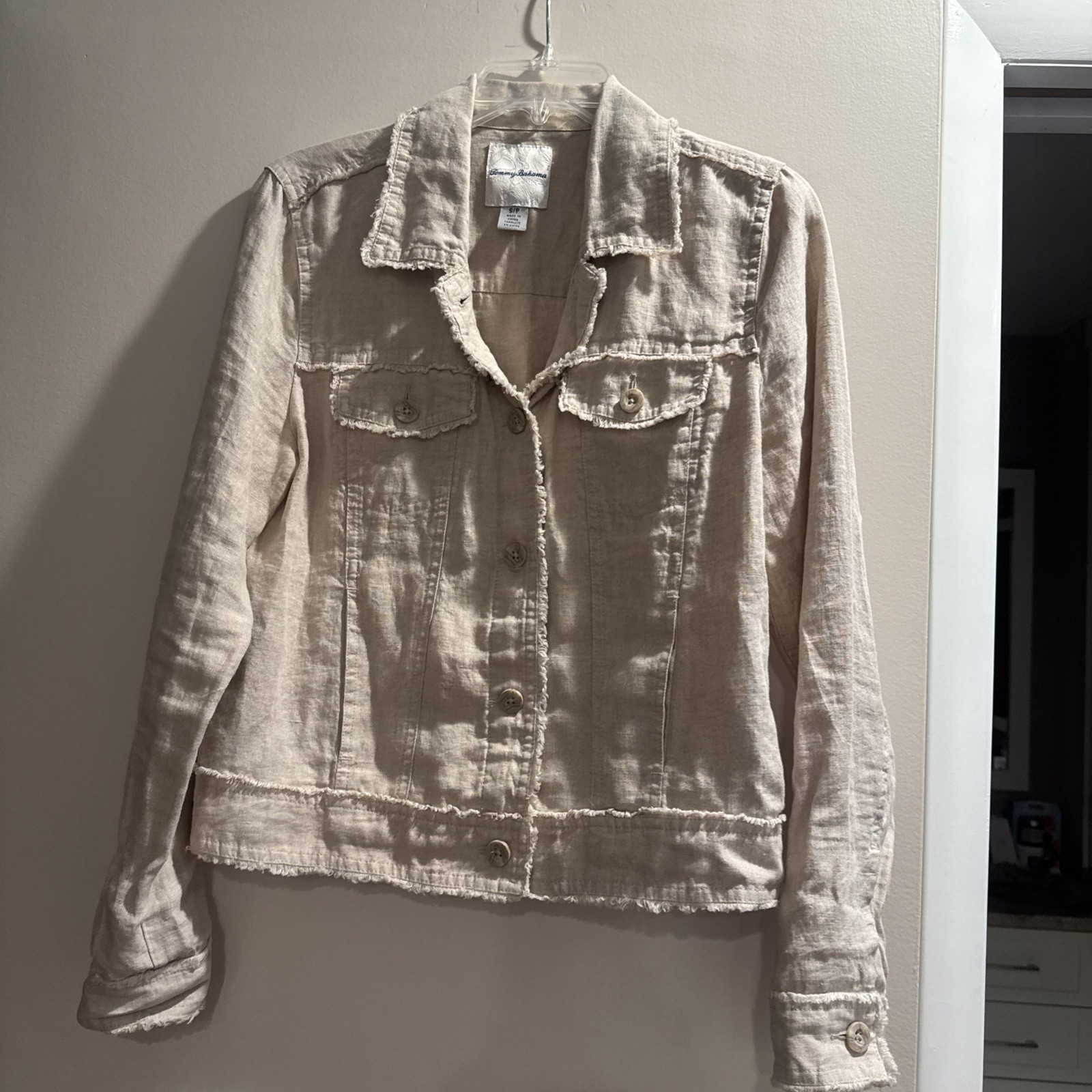 Tommy Bahama Women’s Two Palms Linen Raw-Edge Utility Lightweight Jacket Size S