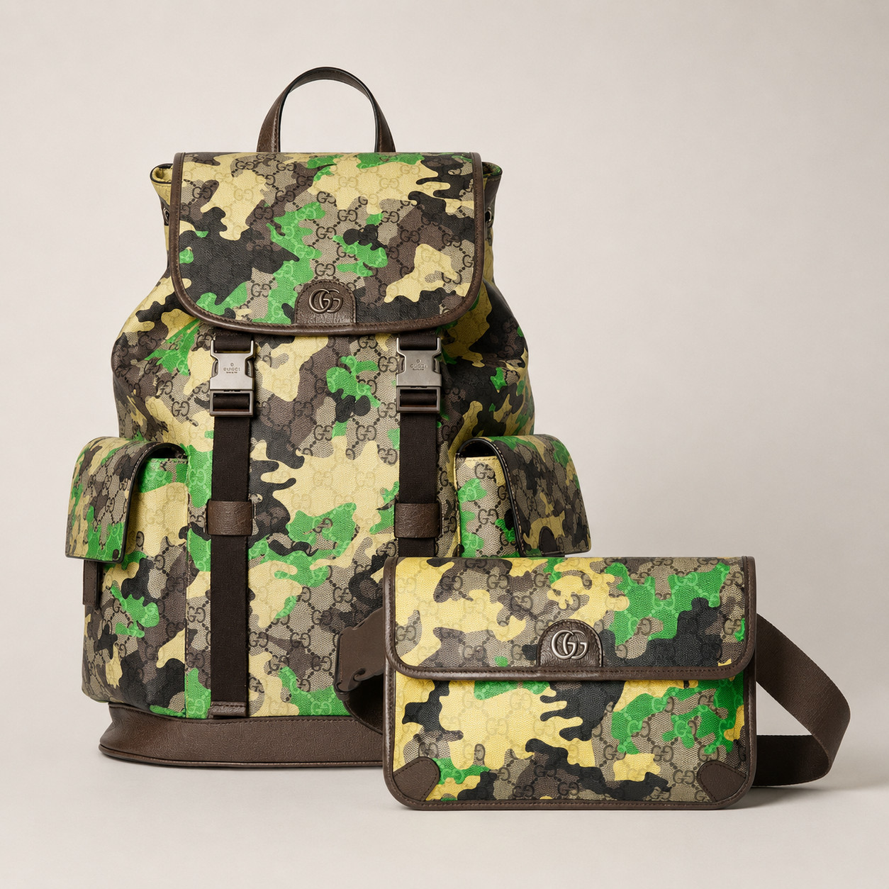 Gucci GG Supreme Monogram Camouflage Belt Bag Green/Yellow Authentic NWT