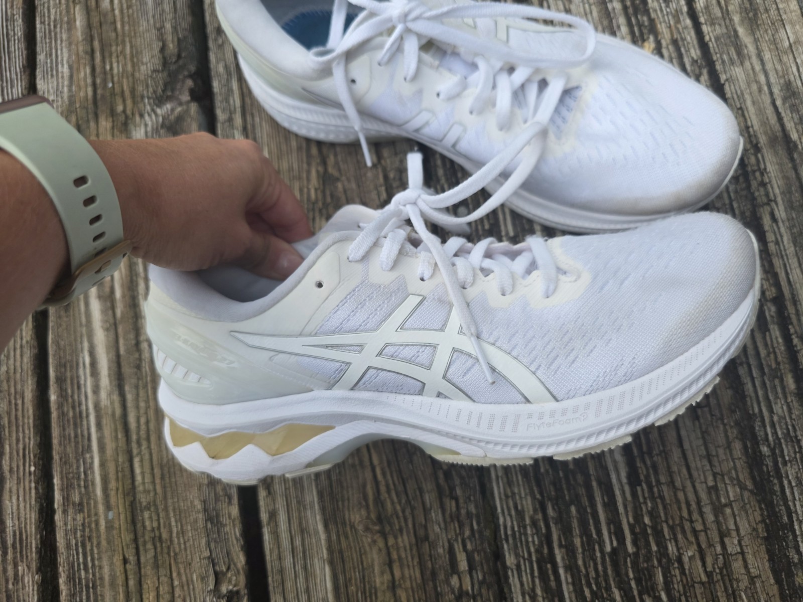 ASICS Womens White Gel Kayano 27 Flyte Foam Athletic Running Shoes sz 10.5