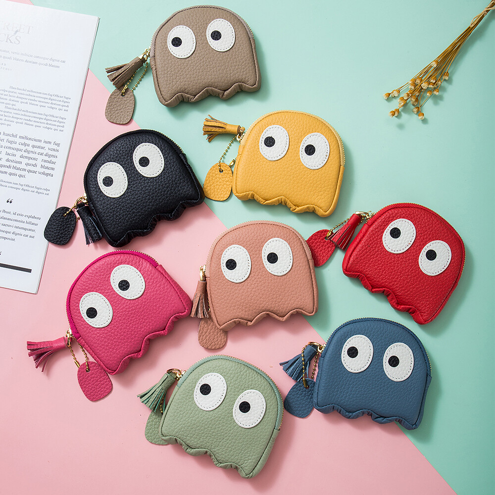 100% Genuine Leather Cartoon Coin Purse Zipper Change Pouch Women’s Mini Wallet